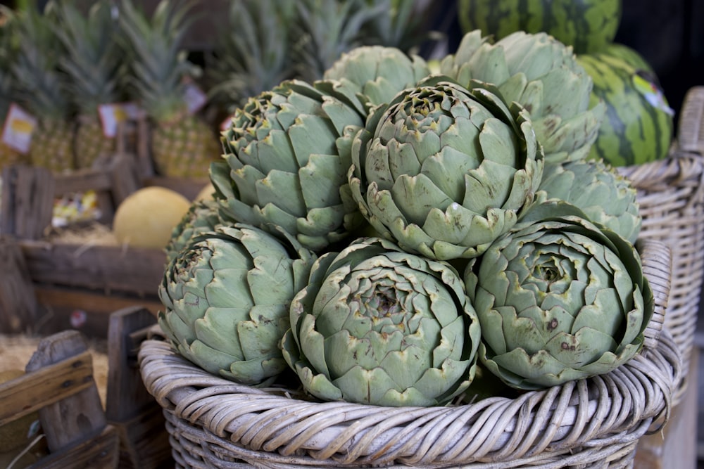 a basket of pineapples