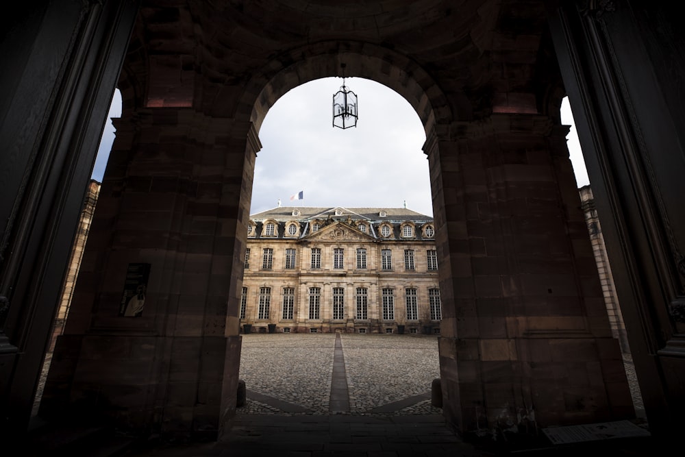 a view of a stone building