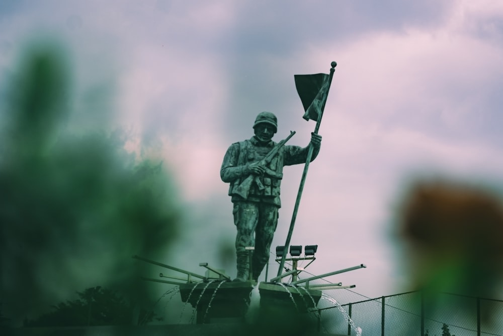 a soldier holding a flag