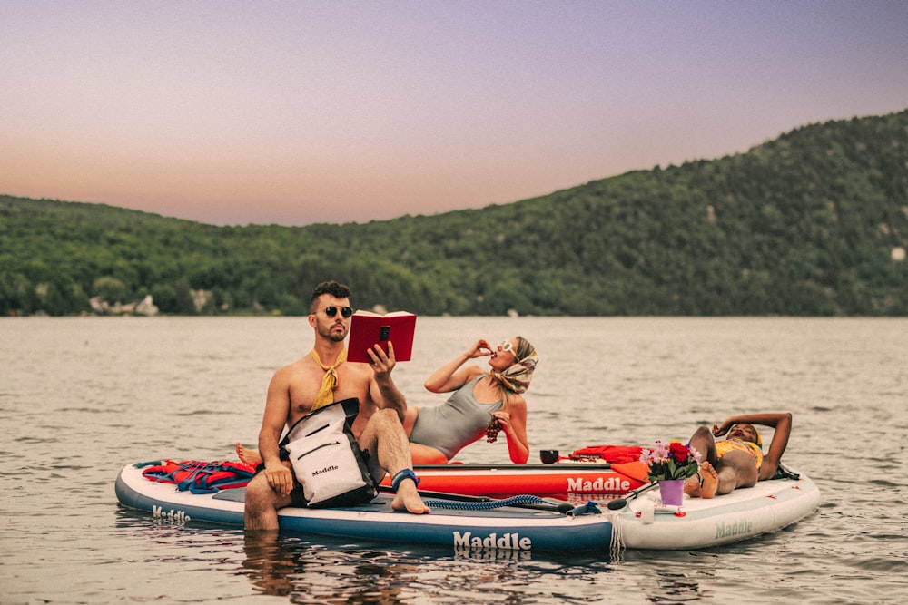 a group of people on a raft