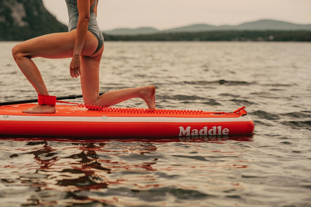 a woman on a surfboard