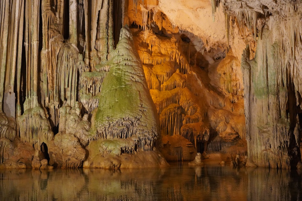 a group of large rocks in a cave