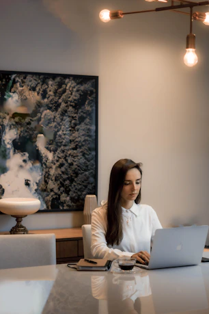 a person sitting at a table with a laptop