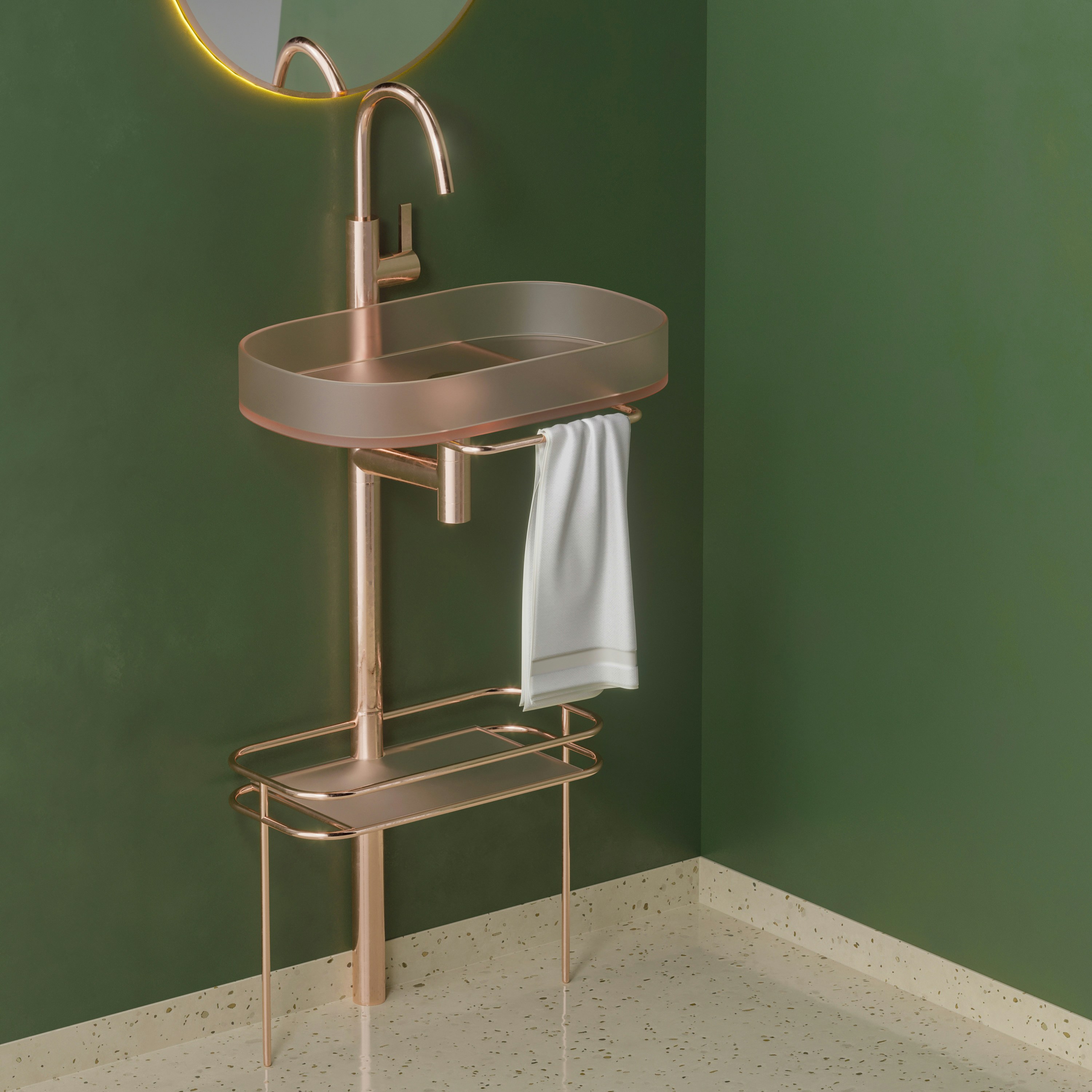 a sink with a towel from it