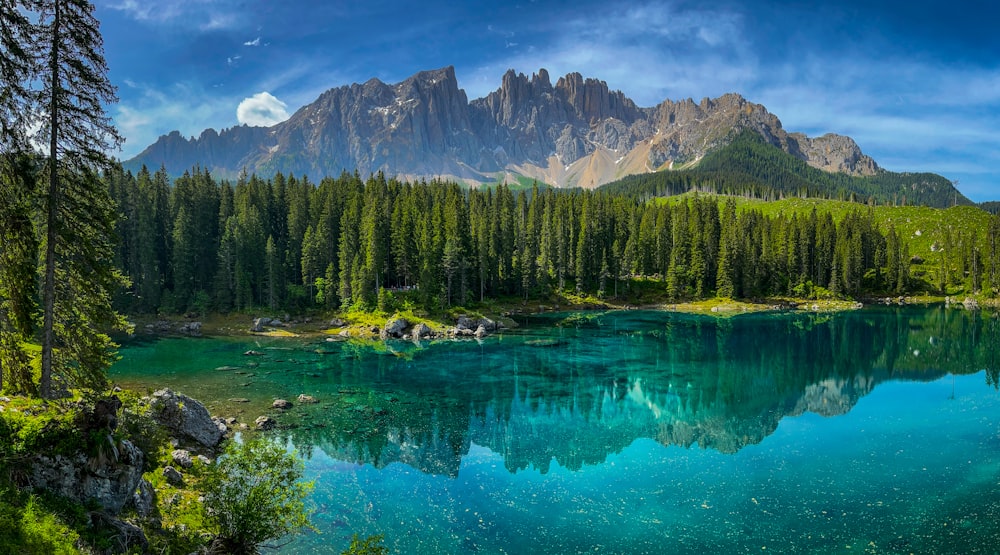 a lake with a mountain in the background