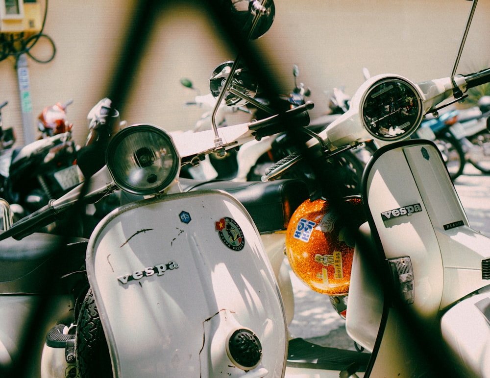 a motorcycle is parked in a garage