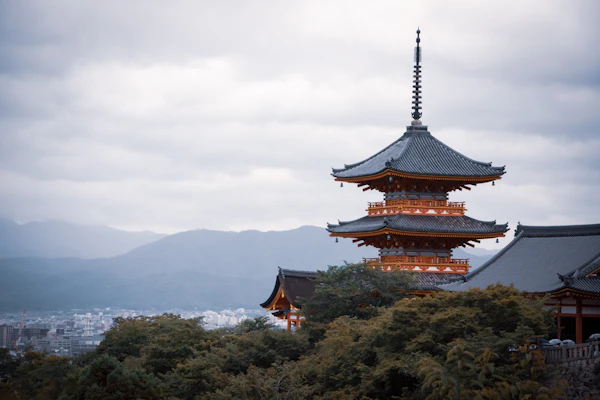 Kiyomizu-dera's halls and pagoda on the hillside