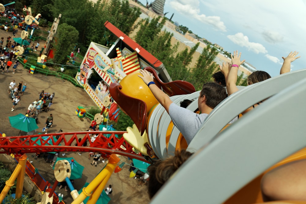 a group of people on a roller coaster