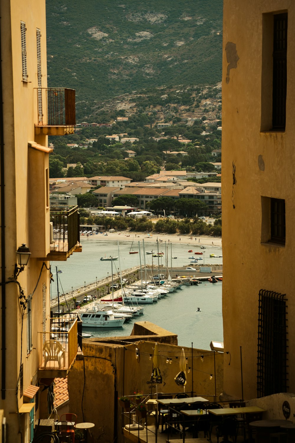 a view of a harbor with boats