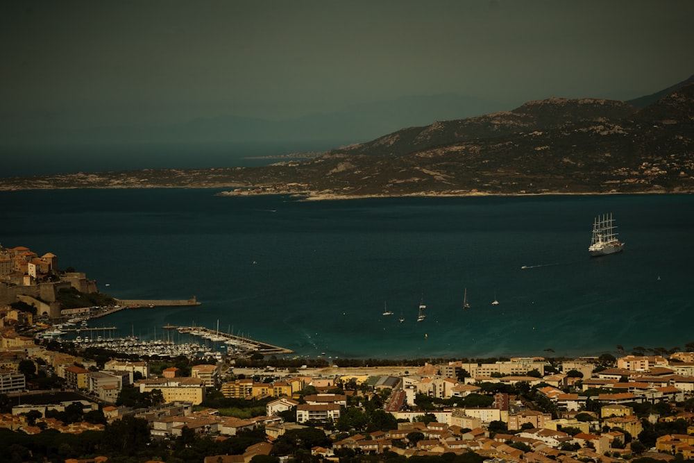 a city next to a body of water