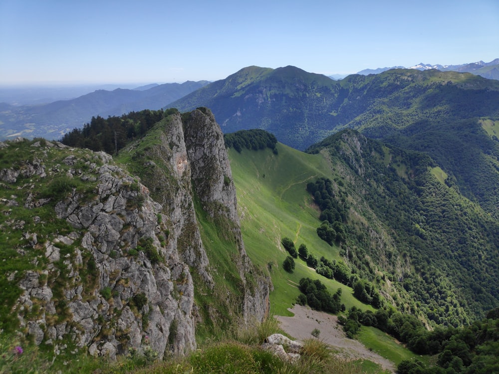 a landscape with mountains and trees