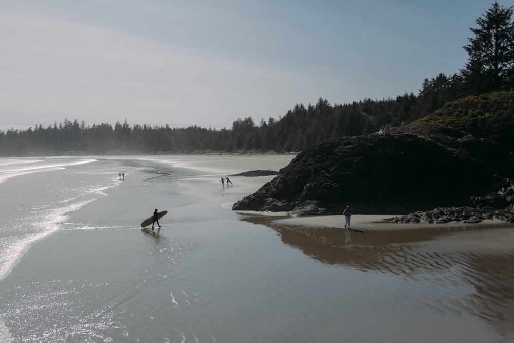 a group of people on a beach