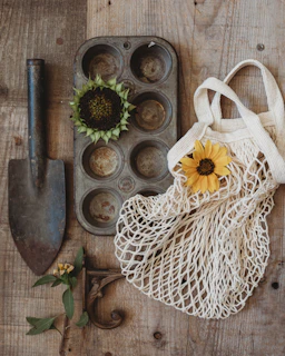 a basket with a flower in it