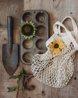 a basket with a flower in it