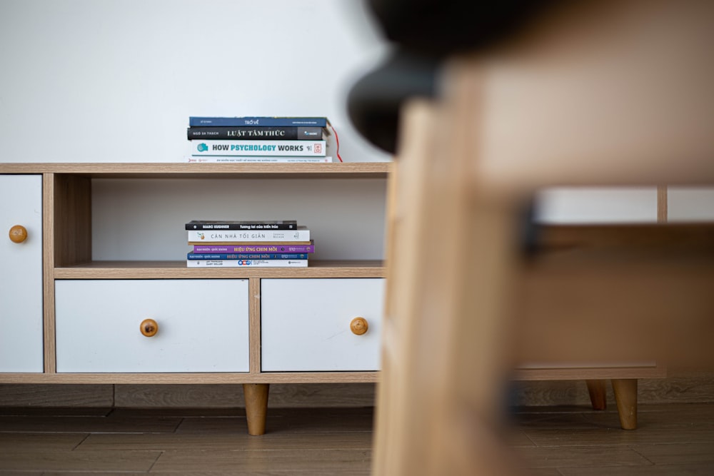 a shelf with books on it