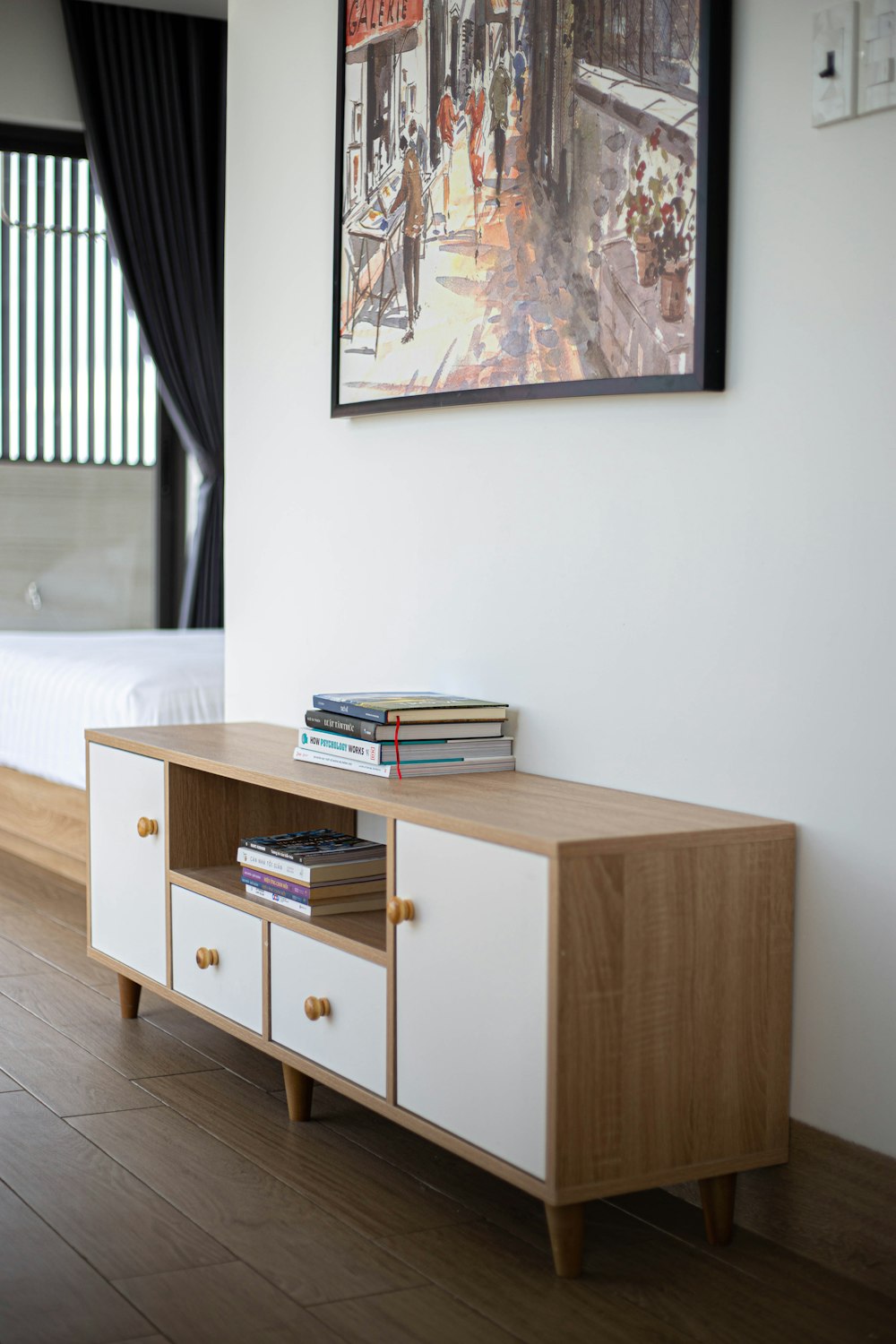 a desk with books on it