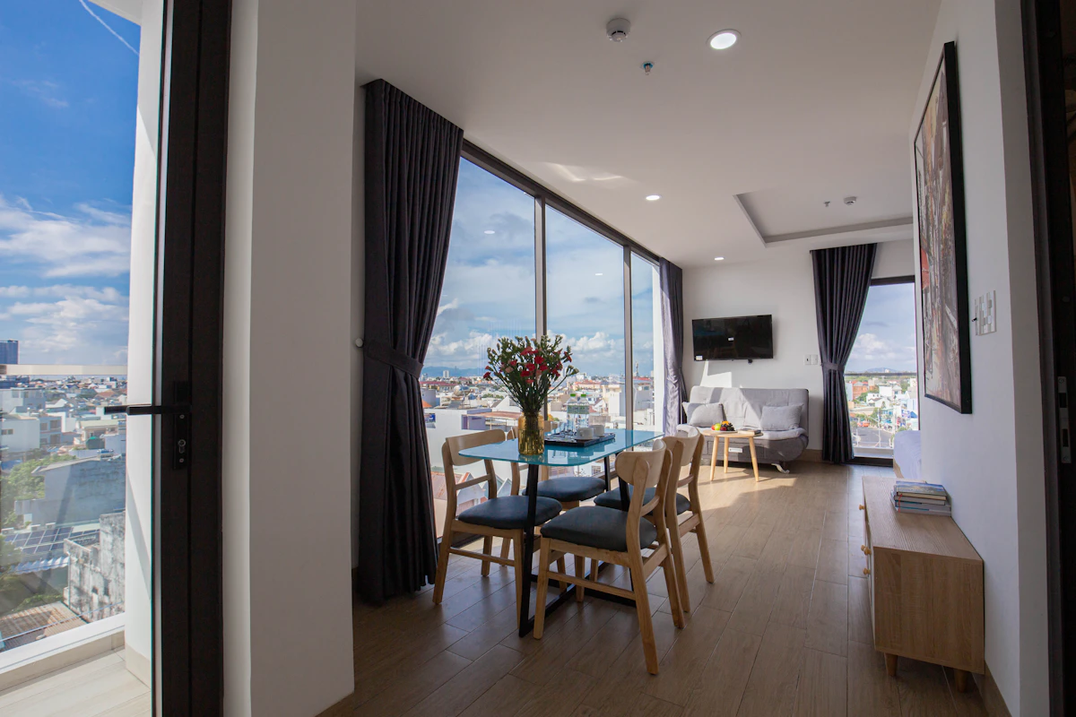 Interior living room of a company-sponsored expat apartment in Hanoi