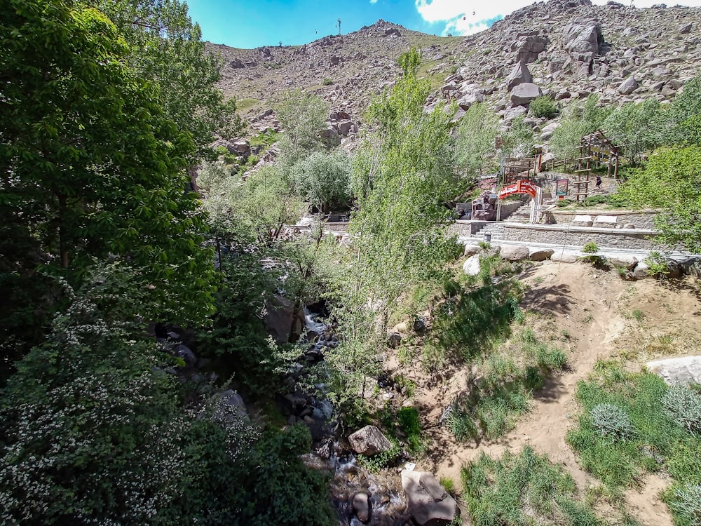 a train going through a mountainous area