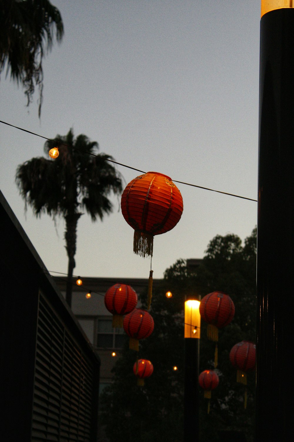 a group of red lanterns from a string