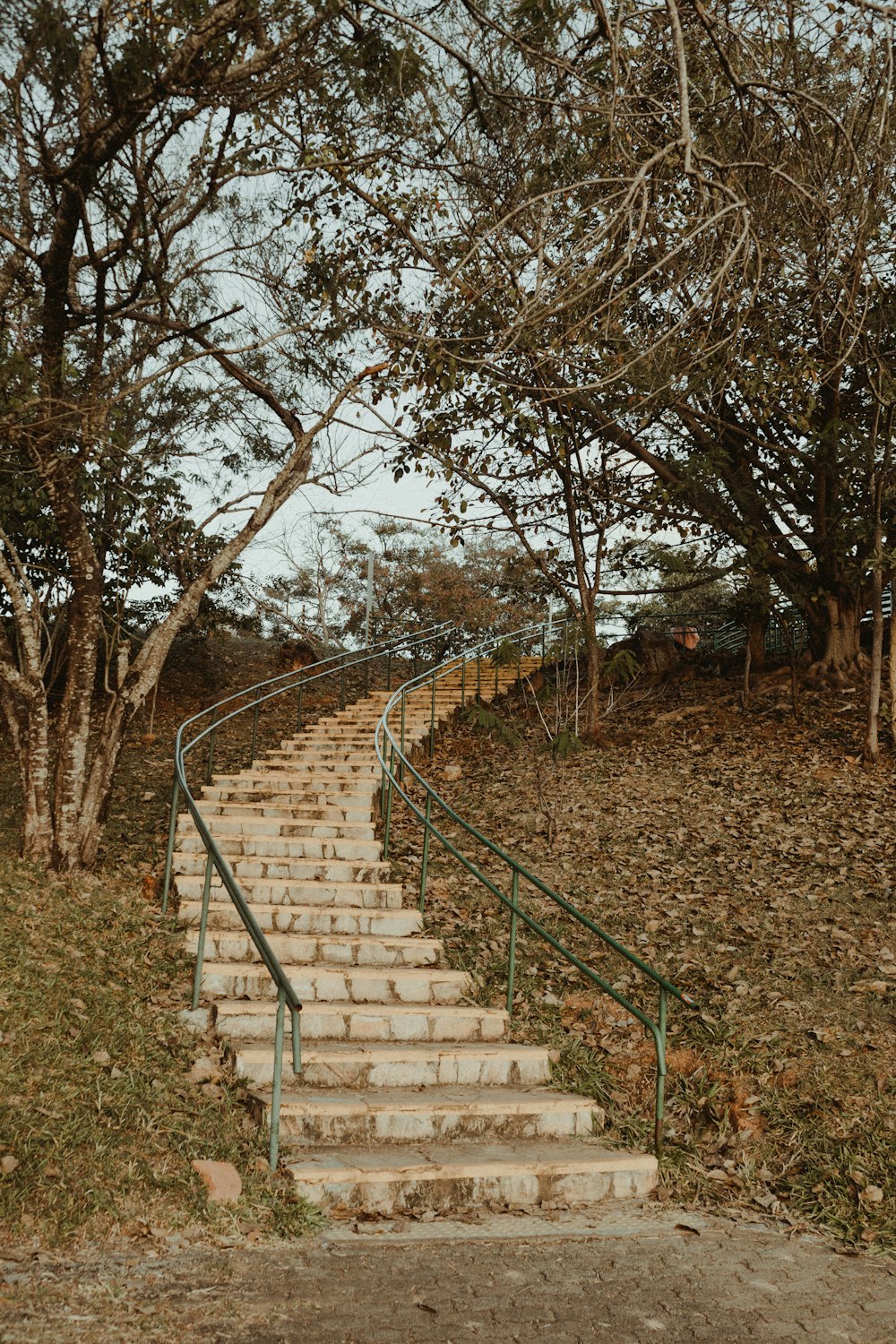 a set of stairs leading up to a park