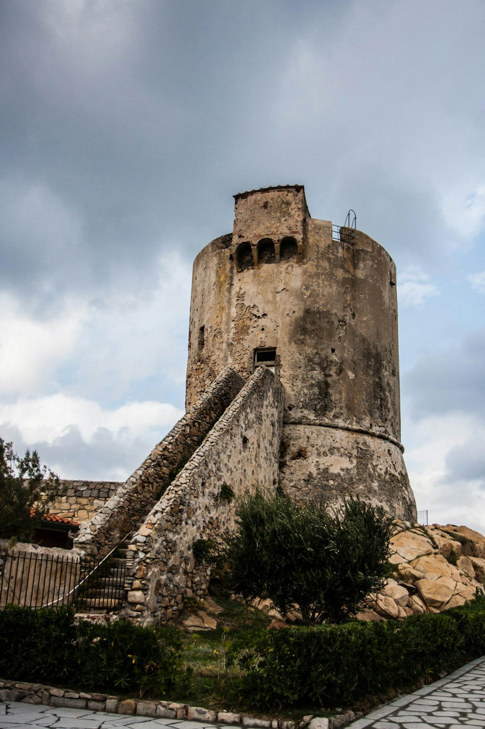 a stone tower with stairs