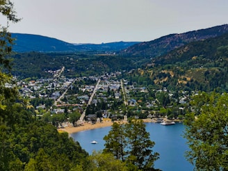 a river with a city in the background