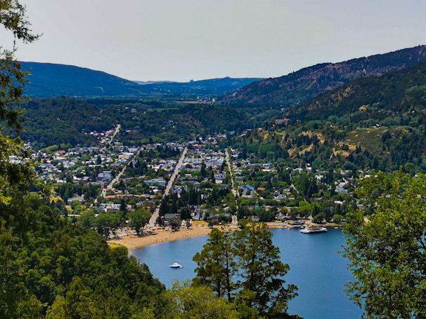 a river with a city in the background
