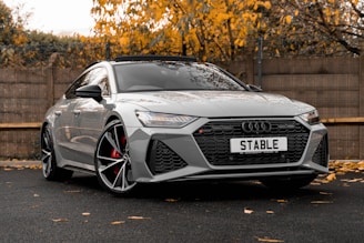 a silver car parked on a street