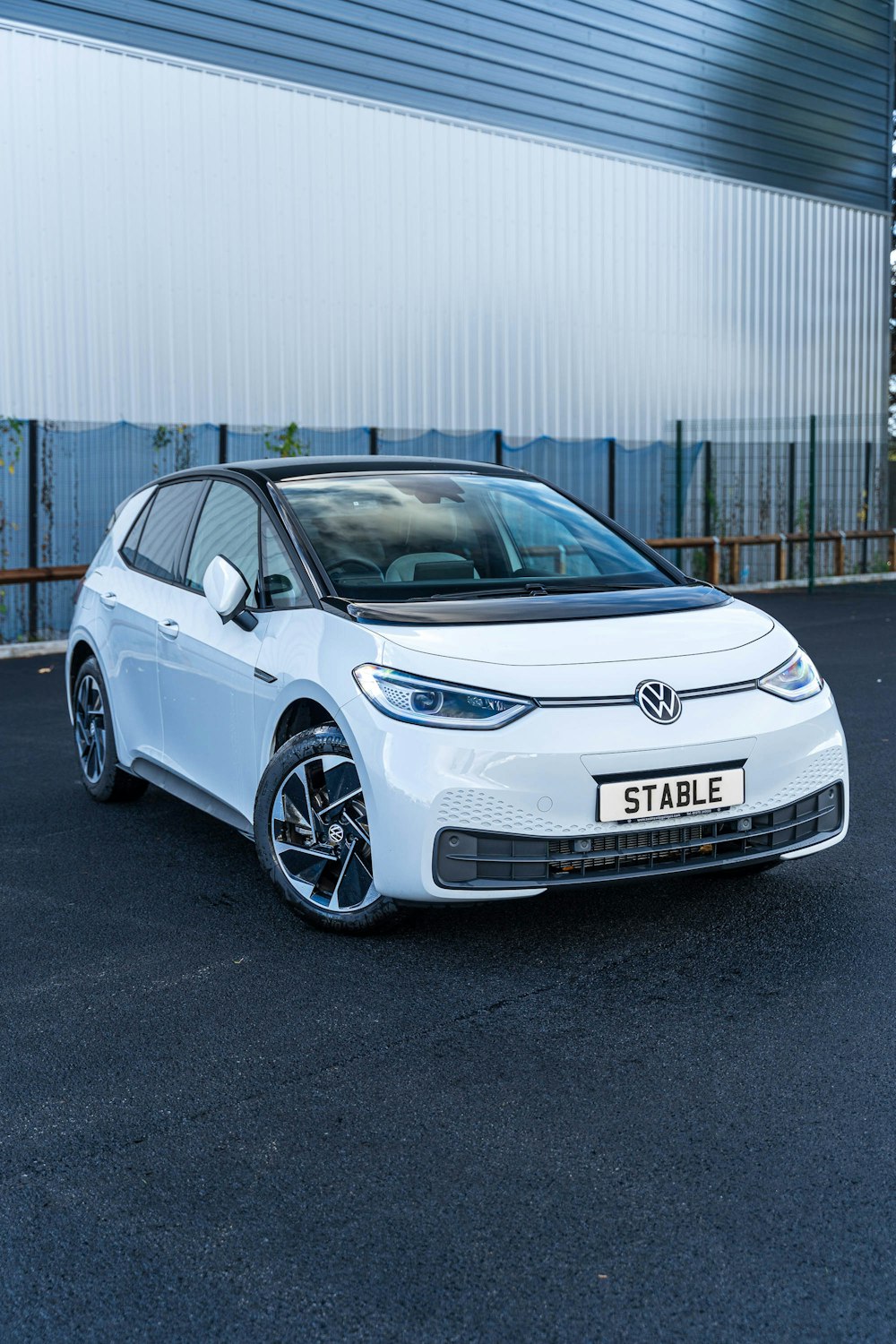 a white car parked outside