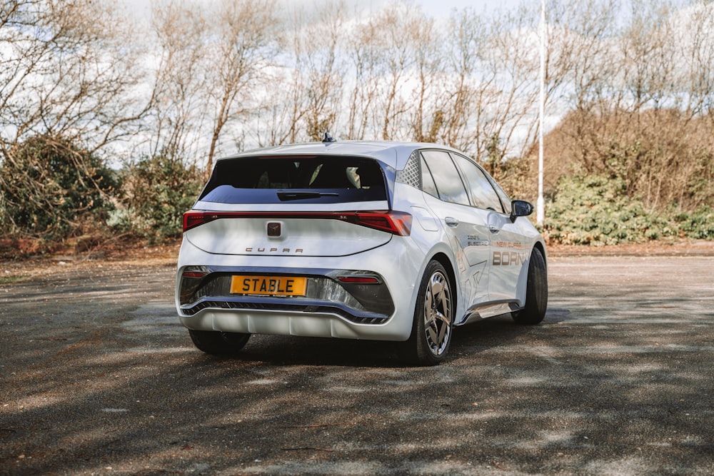 a white car on a road