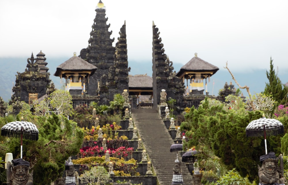 a large temple with many pointed roofs