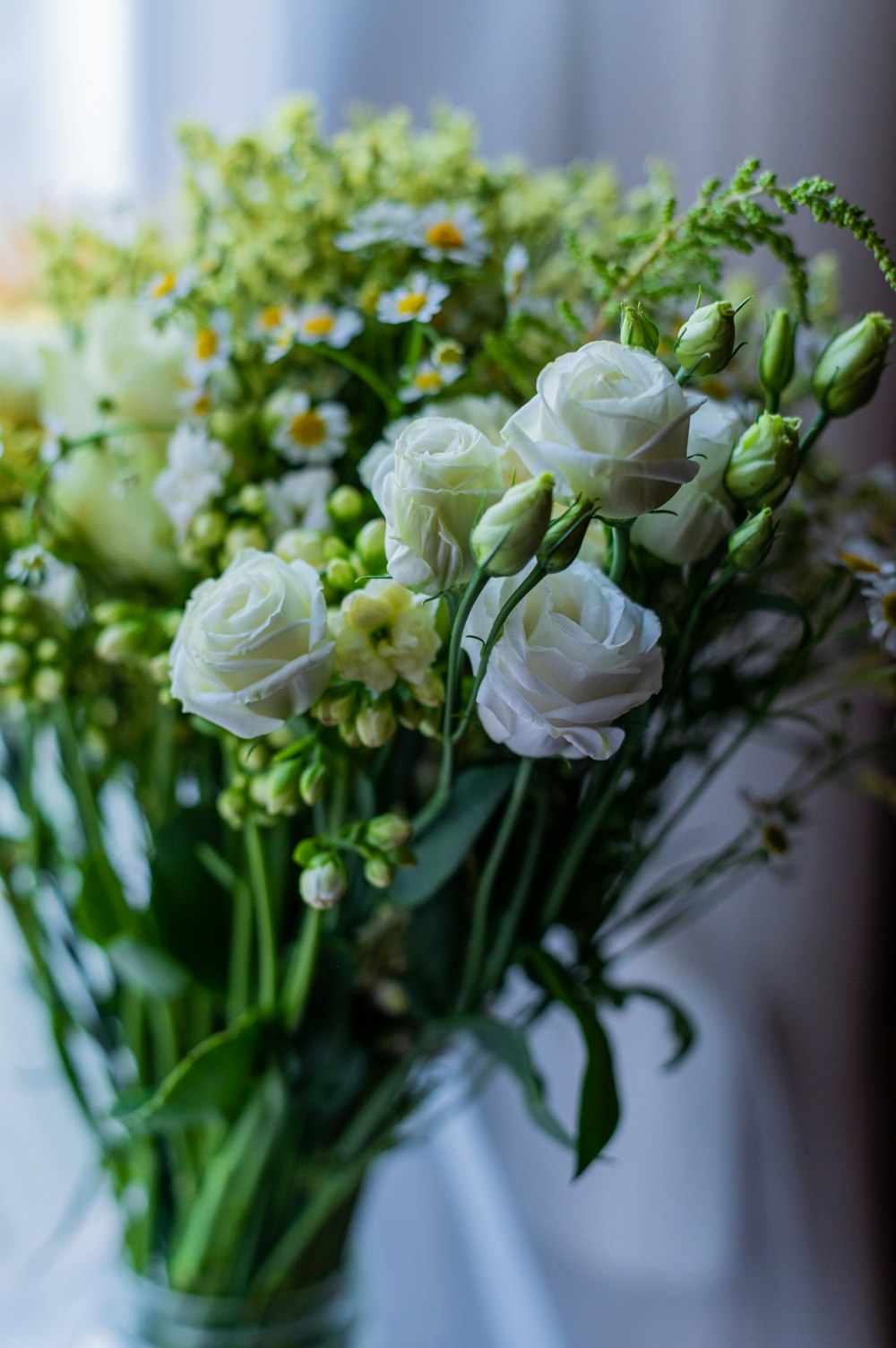 a vase of white flowers
