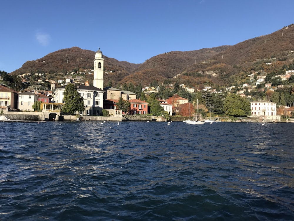 a body of water with buildings along it