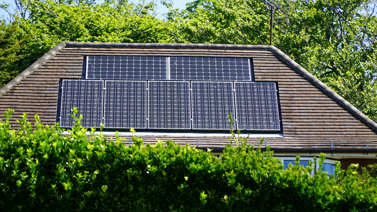 Solar panels installed on a residential home roof for renewable energy