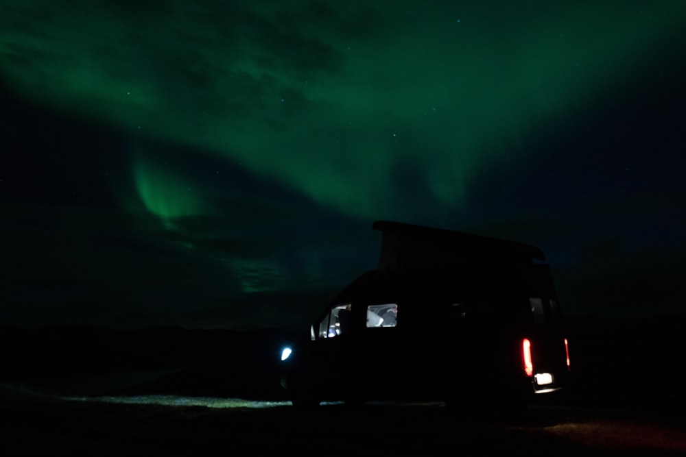 a car with lights on at night