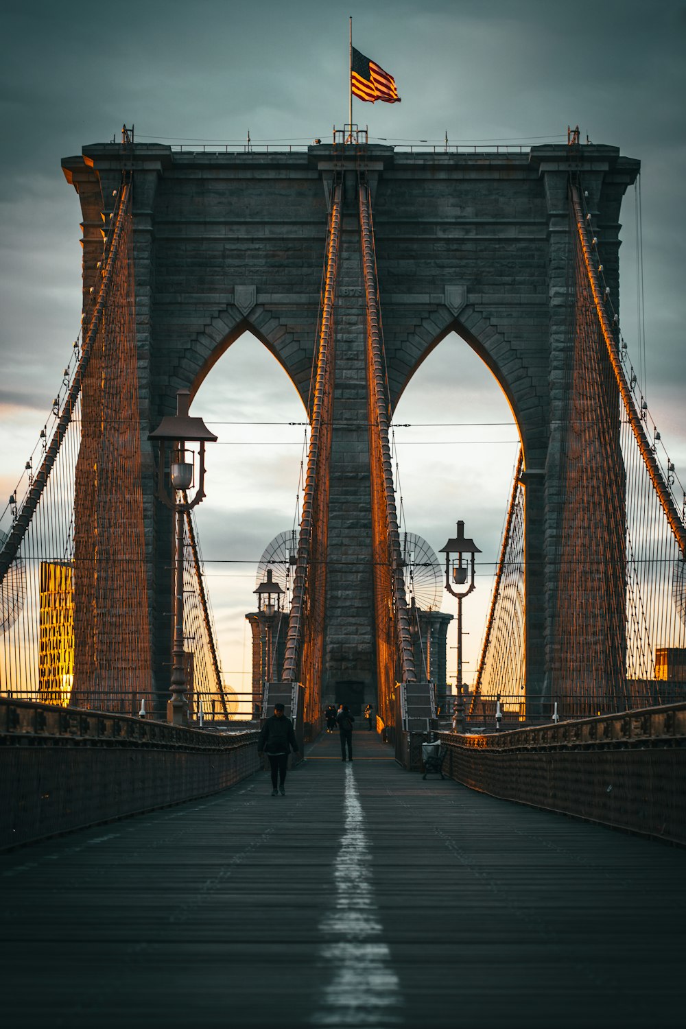 a large bridge with a flag