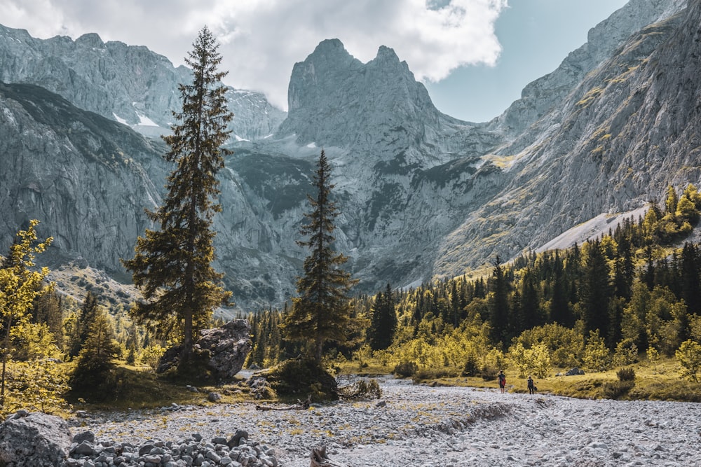 a river running through a valley between mountains