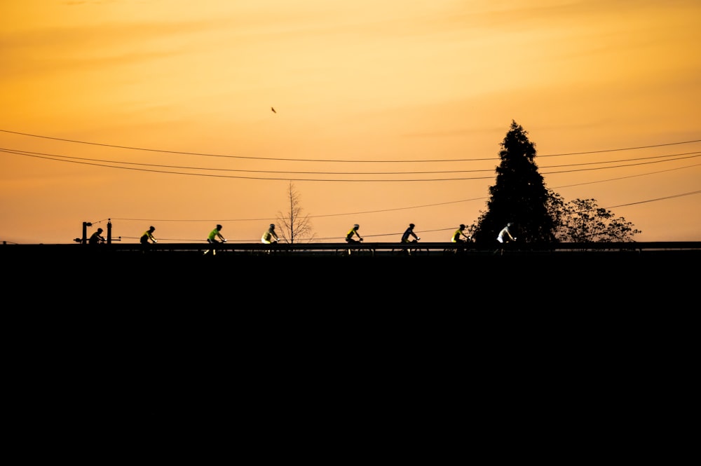 a group of people riding bikes