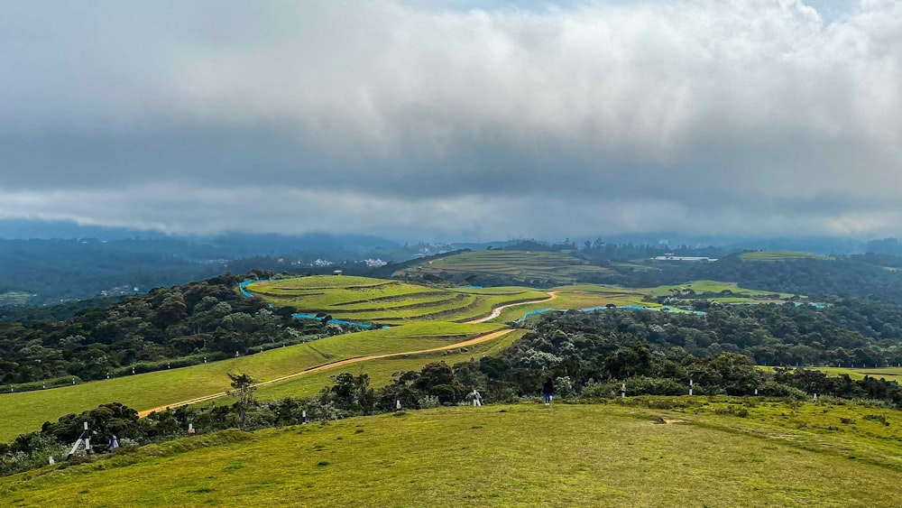 a landscape with hills and trees