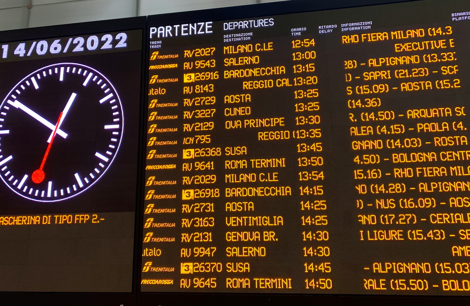 Timetable board of train departures in train station