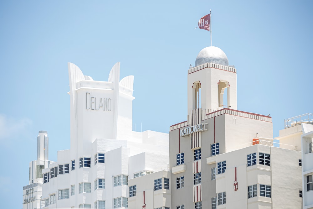 a building with a flag on top