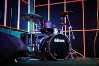 a drum set on a stage