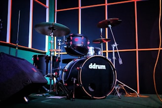 a drum set on a stage