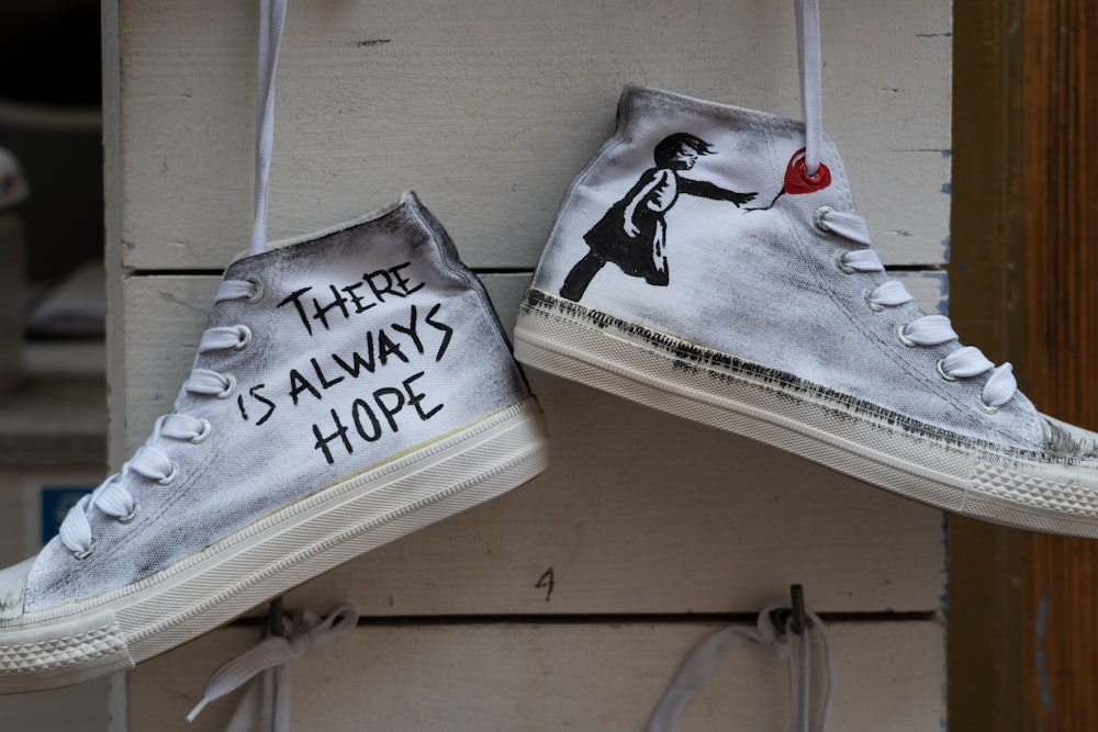 a pair of shoes on a shelf