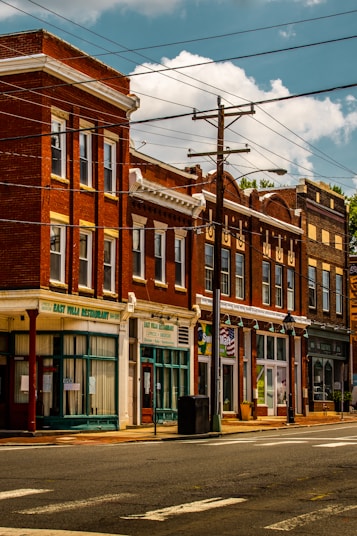 a row of buildings on a street Virginia 