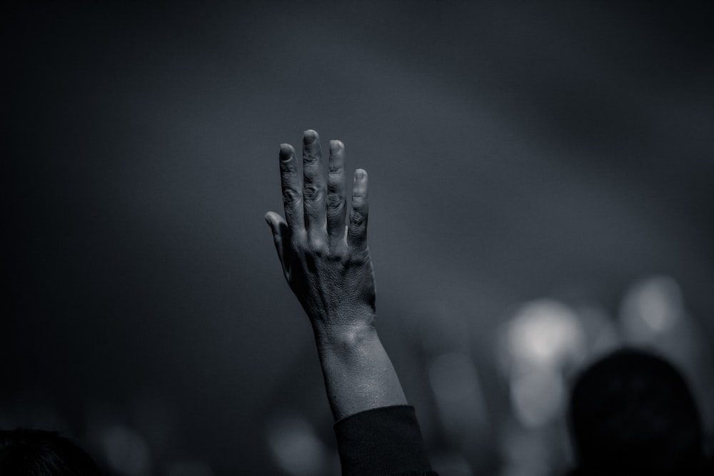 a person's hand with a raised hand