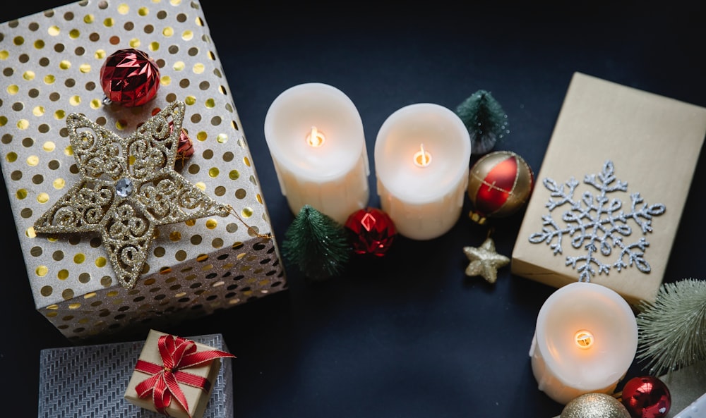 a group of ornaments and lights