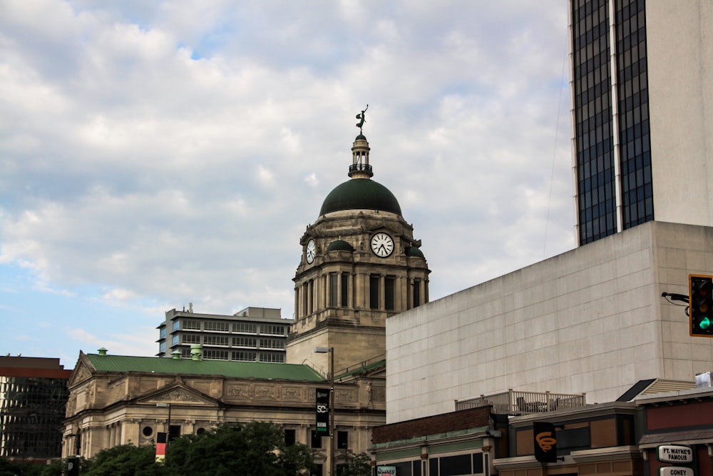 a clock tower in a city