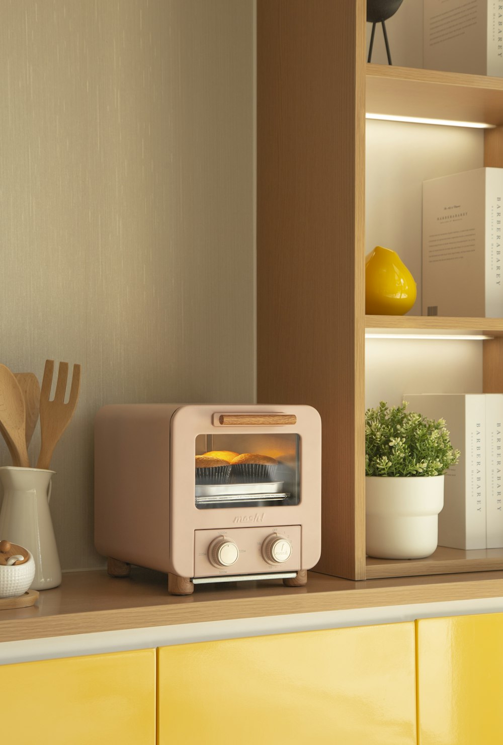 a microwave oven on a counter