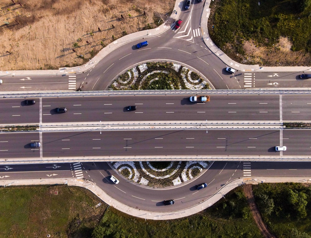 a roundabout with cars on it